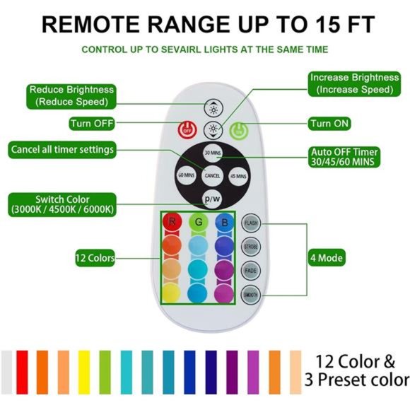 48 LED Under Cabinet Lighting Wireless, 15 Color Cabinet Lights, 4 Pack - Picture 6 of 6